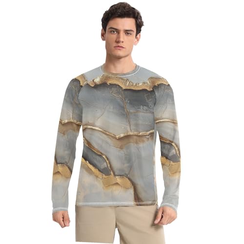 Marble Grey Beige Men's UPF 50+ Loose Crew Neck Loose UV Protective Clothing Water Fishing