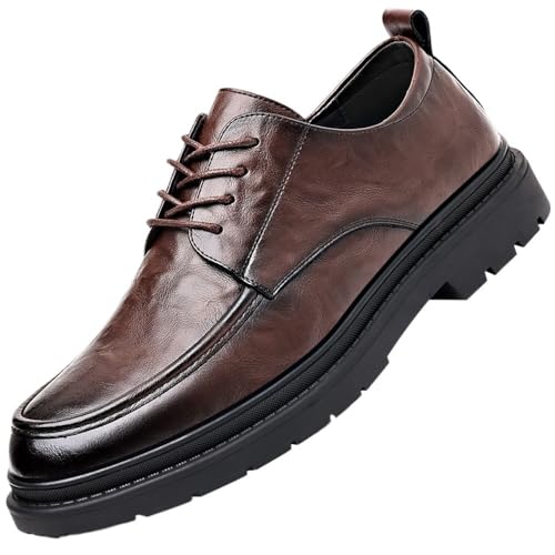 Men's Genuine Leather British Korean Style Dress Shoes Anti-Slip Platform Formal Business Oxfords Wedding Groom Shoes for Spring Fall