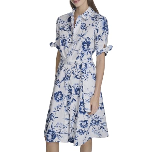 Calvin Klein Womens Short Sleeve Floral Cotton A-Line Cream Multi 2