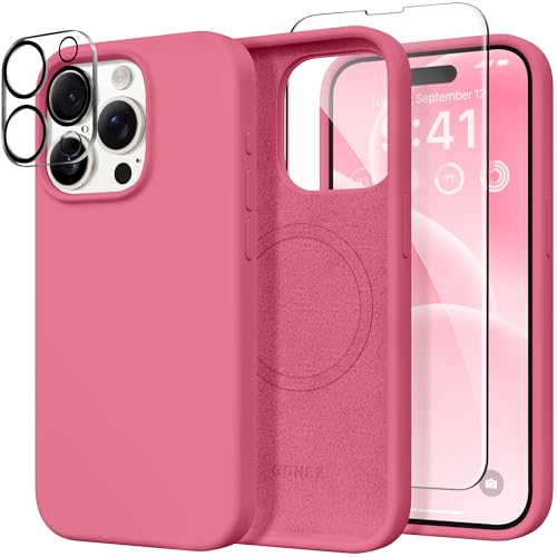 Coque magnétique pour iPhone 15 Pro antichoc silicone rose évite les rayures et l'écran brisé