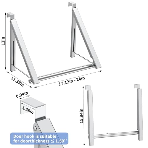 Image of Hleelomi Clothes Drying Rack for Laundry Room Organization,Foldable Over The Door Drying Racks for Saving Space, Silver 2 Racks and A Rod