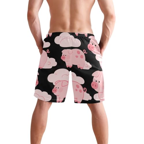 Men's Swim Trunks Quick Dry Swimming Shorts with Pocket Pink Pigs Flying Among Clouds Swimsuit Trunks2