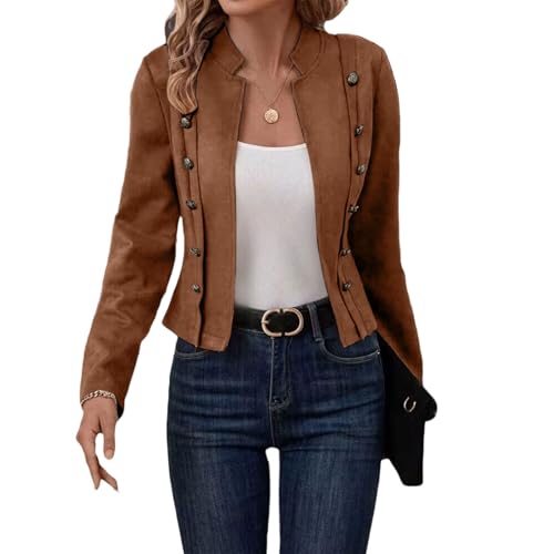 YLIKEA Women's Faux Suede Cropped Jackets Fall Casual Business Long Sleeve Open Front Blazer Jacket Coat