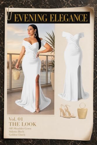 Image of Fooullaide Women Sexy Off Shoulder Elegant V Neck Wrap Formal Evening Gowns