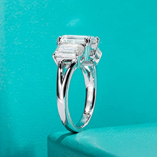 AnuClub Round/Emerald/Marquise Cut Moissanite 3 Stones Engagement Rings D Color VVS1 Round Cut 925 Sterling Silver Anniversary Wedding Promise Rings for Women4