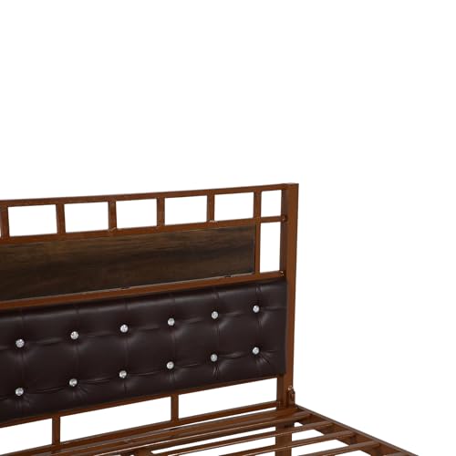 Image of Orvo Metal Extra Single Size Bed Without Storage | Wrought Iron Single Bed with Headboard & Footboard| Sturdy Powder Coated Platform Cot for Bedroom (Orvo Brown)
