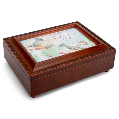 Cottage Garden Let Heave and Nature Sing Birds In Holly 7.9 x 6 Brown Woodgrain Polycast Jewelry Keepsake Music Box Plays Joy to the World