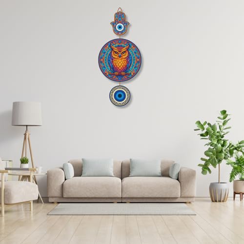 Image of GiftOday Owl Shape Wooden Wall Hanging For Home & Kitchen Decor | Evil Eye Decoration Living Room, Bedroom | Modern Artwork | Mdf Item | Wall Hanging Ornament Door Decorative (18 x 30 CM)