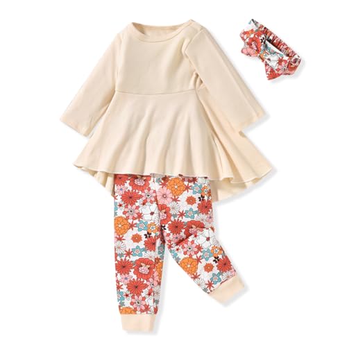 Image of Fioukiay Fall Winter 8t Toddler Girl Clothes Little Girl Ruffle Yellow Flare Dress Top Legging Pants Set Girls Clothing Outfits
