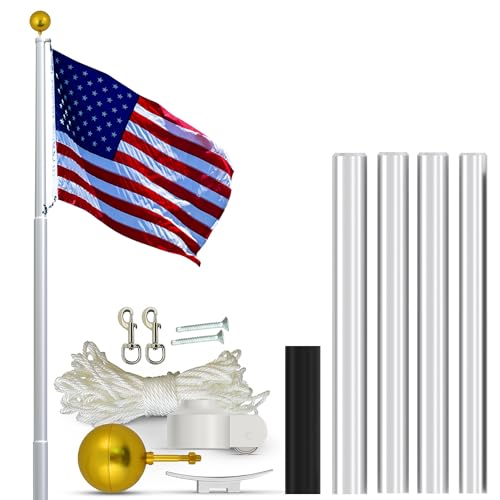 Super Tough USA-Made 25ft Heavy Duty Flag Pole for Outside House - Clear Anodized - Residential