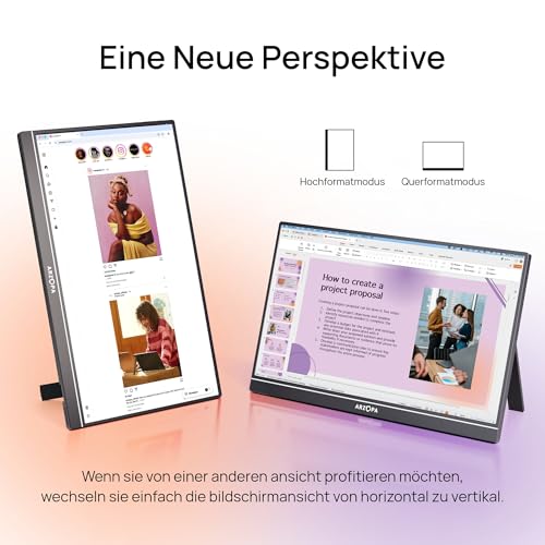 ARZOPA 16.1" Portable Monitor, 1920×1080 FHD IPS Tragbarer Monitor für Laptop mit Einzelstange, Unterstützt HDMI/Typ-C/USB-C, Augenschutz-Gaming-Bildschirm für Laptop/PC/Mac/PS3/4/5/Xbox 5