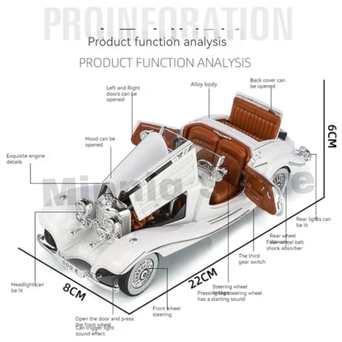 Image of Merceedes Benz 500K Classic Model Car with Box, Zinc Alloy Pull Back Toy car with Sound and Light for Kids Boy Girl Gift [Colors as Per Stock]