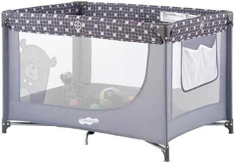 Pamo Babe Pack and Play Portable Crib Baby Playpen Foldable Playard for Infant Toddler with Mattress Pad, Lightweight Unisex Travel Crib Gray