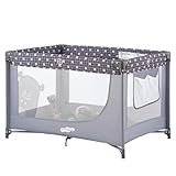 Pamo Babe Portable Crib Baby Playpen with Mattress and Carry Bag Grey