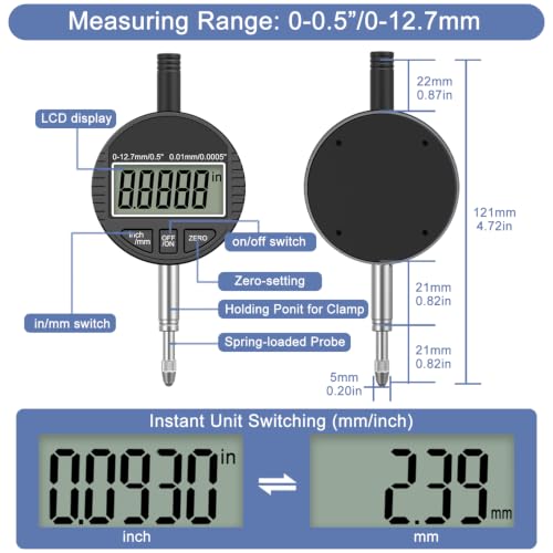 Image of HDLNKAK Digital Dial Indicator Bore Gauges Set (2 inch-6 inch /0.0005 inch)- Black | Cylinder Bore Gauge with Carbide Anvils, Self-Centering, LCD Digital Display for Engines Cylinder Measurement or Machinists