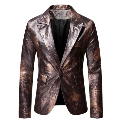 Maiyifu-GJ Men's Leopard Print Tuxedo Jacket Slim Fit Stylish Printed Party Blazer Luxury Floral Notched Lapel Sport Coats (Grey,Small)
