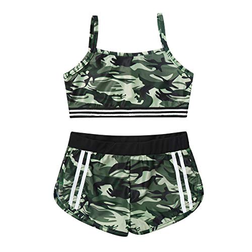 Aislor Kids Girls Camouflage Sports Outfit Athletic Dancewear Tank Top Boyshort Workout Gym Tracksuits Camouflage 10 - Thumbnail 2