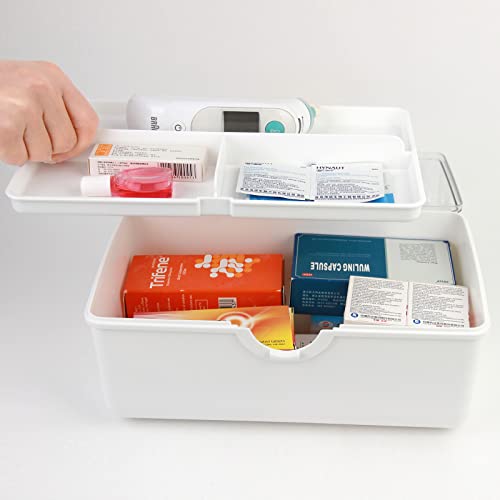 Osteed Craft Storage Organizer, Plastic Sewing Box Portable With Handle, Knob & Grid Tray For Art & Sewing Supply, Cosmetic And Medicine, White #TOP5