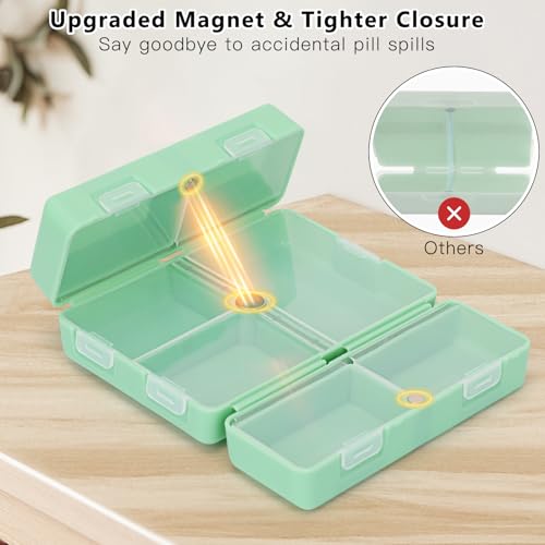 Image of FYY Travel Pill Organizer,7 Compartments Small Pill Box Medicine Case-Green