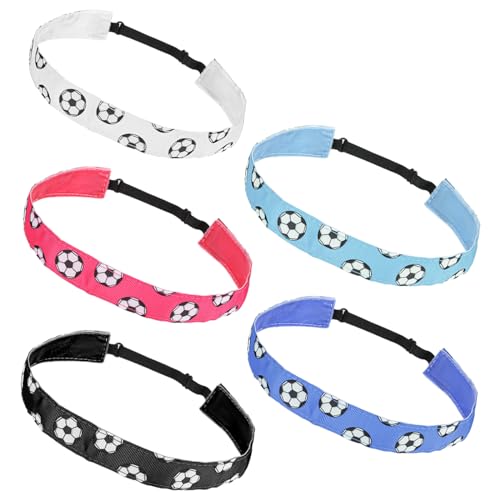 Soccer Headbands for Girls, 5-Pack, Adjustable, Non-Slip