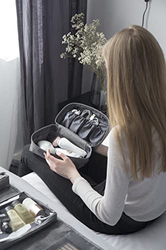 Image of Bigso Travel Accessories Organizer - Durable Polyester Electronics Organizer for Luggage - Travel Bag with Four Pockets, Elastic Loops, and Extra Zippered Pouch - 8.7in x 5.1in x 4.7in - Gray