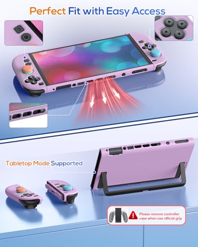 Image of FYOUNG Switch 2 Protective Case&Screen Protector Set, Dockable Cute Cover Hard Shell for Nintendo Switch 2 Console Accessories,Travel-Friendly,Kickstand Cutouts(Color‑Matched to Light Purple Switch 2 Controller)