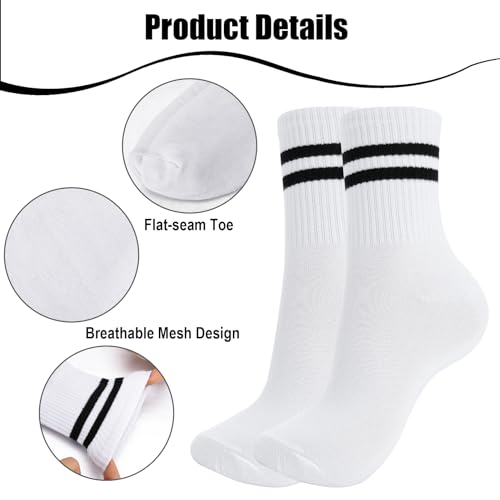 Utensilsto 6 Paare Damen Socken Weiß Sportsocken Tennissocken Sport Socken mit Streifen Baumwolle Socken Damen, Weiß