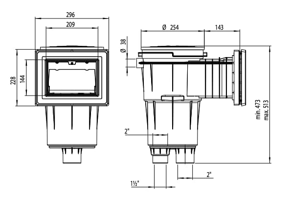 FLUIDRA Skimmers pour piscines de la Marque modèle Skimmer 15 l Pisc. Horm. avec Bouche Standard Couvercle Circulaire Gris Clair