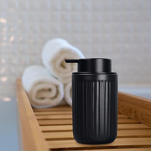 Image of BosilunLife Foam Hand Soap Dispenser - Ceramic Black Foaming Soap Dispenser for Bathroom 12oz Refillable Liquid Lotion Soap Dispenser with Rust-Proof foaming Pump for Countertop