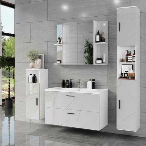 Vicco Set Di Mobili Da Bagno Bianco/Bianco Lucido 5 Parti - 3