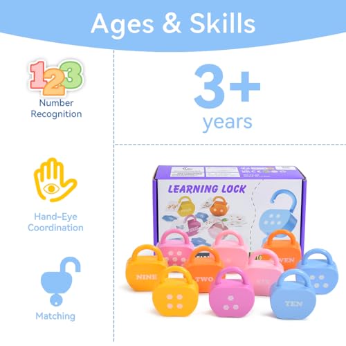 Image of GEERAY Montessori Lock and Key Toys, 10 Apple Locks with Keys & 20 Cards, Numbers Matching & Counting Cause and Effect Toy, Fine Motor Skills Educational Preschool Gifts for Toddlers 3-5 Boys Girls