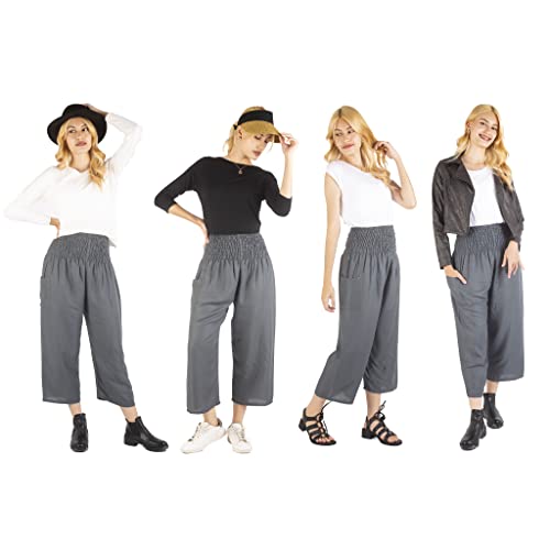 Culottes For Women Wide Leg Gaucho Pants Capris For Women High Waist Palazzo For Yoga The Beach Or The Whole Summer (Solid Gray, Large) #TOP2