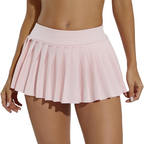 Eisnnu Women's Mini Skirts Solid Colour Elastic Waist Sexy Super Short Pleated Skirt,Skirt Length 25 cm, for Cosplay, Club, Party