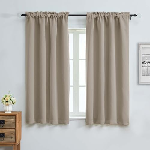 Image of Aiyufeng Stone Blackout Curtains for Bedroom 63 Inch Length 2 Panels Set, Solid Thermal Insulated Energy Saving Rod Pocket Window Treatment Curtains Blackout Drapes, W40 x L63 Inch, Stone