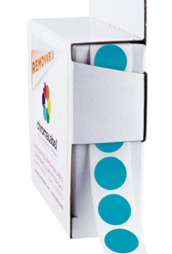 ChromaLabel 1/2 Inch Round Removable Color-Code Dot Stickers, 1000 per Dispenser Box, Teal