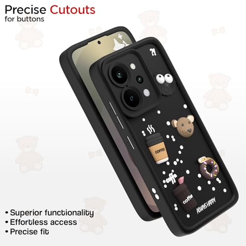 Image of Pikkme Back Cover for Realme P4 Power 5G | 3D Bear Silicone Cute & Fun Coffee Cartoon | Full Body Protection Bumper Case (Black)
