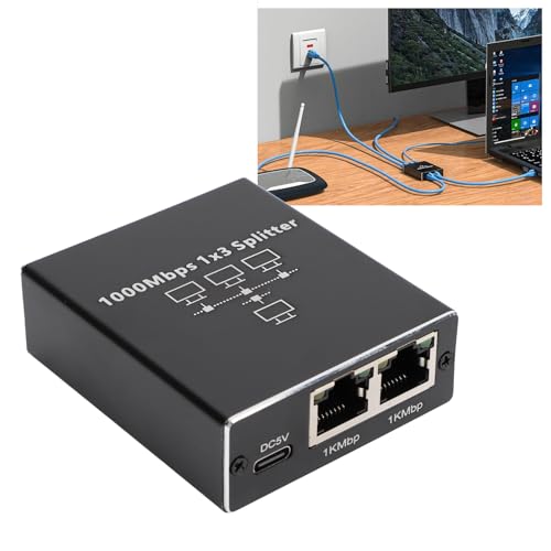 Conmutador Gigabit Ethernet 1-3 Puertos con Alimentación USB para Uso Industrial y Oficina, Cables Cat 6/7/8, Aleación de Aluminio