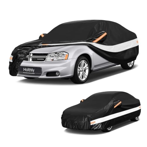 Image of 10 Layers Sedan Car Cover Custom Fit for Dodge Avenger (1994-2015), Waterproof All Weather for Automobiles, Outdoor Full Cover Sun Dust Rain Protection with Cotton. Black