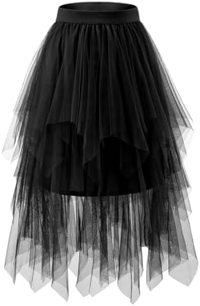 DGSHIRLDJO Tule Rok Dames Lange Elastische Elegante Vintage Tule Rok A-Lijn Mesh Swing Midi Rok voor Dagelijks, Prom (DE/NL/SE/PL, Alfabetisch, One size, Regular, Regular, rood