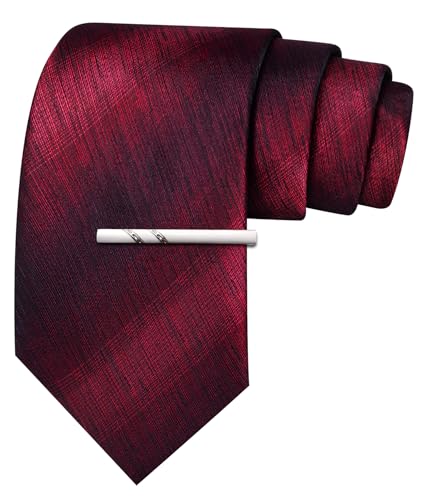 Image of Barry.Wang Silk Men Ties Formal Stripes Necktie and Tie Clip for Wedding Party Business Fashion Classic