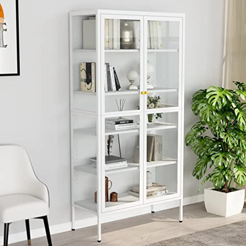 SKM Display Cabinet White 90x40x180 cm Steel and Tempered Glass (Weight-62KG)
