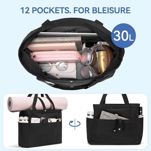 Bostanten Travel Tote Bag For Women Foldable Work Tote Bag Compartment Baech Bag Nylon Waterproof Laptop Purse With Zipper For Daily Gym thumb #3