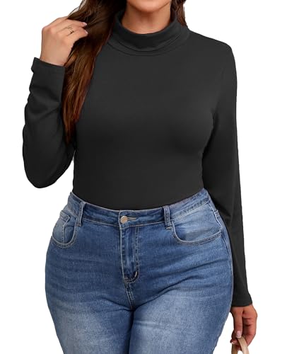 Plus Size Turtleneck Shirt Women Long Sleeve Slim Fit Mock Neck Bodycon Tops3