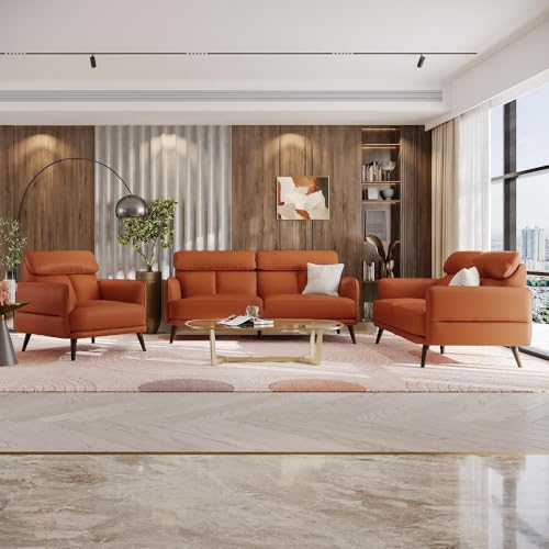 Image of Wakefit 6 Seater Sofa Set | 5 Year Warranty | Tan Leatherette Fabric, Pine Wood Frame, 3+2+1 Seater, L 1.9m x W 90cm x H 91cm