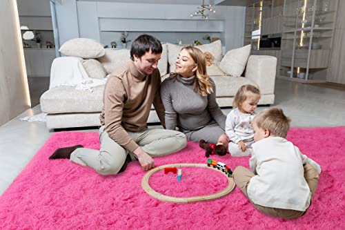 Lochas Ultra Soft Indoor Modern Area Rugs Fluffy Living Room Carpets For Children Bedroom Home Decor Nursery Rug 4X5.3 Feet, Hot Pink #TOP3