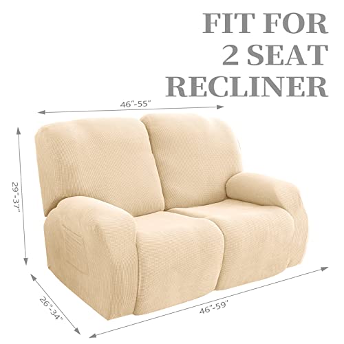 Figooo Recliner Sofa Covers 2 Seat Stretch Loveseat Recliner Cover Non Slip 6-Piece Jacquard Recliner Couch Cover With Pockets Reclining Couch Covers Furniture Protector For Dogs Cats,Beige #TOP1