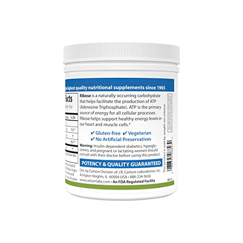 Image of Carlson - Ribose, 100% Pure D-Ribose, Non-GMO, Energy Production, Muscle Recovery & Athletic Performance, 17.6 oz (500 g)