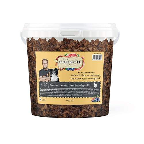 FRESCO Dog Martin Rütter Trainingsknöchelchen mit Huhn und Blaubeeren 1kg | gesundes Hundeleckerli | getreidefreier Snack | 100% frische Zutaten | für Belohnung, Training und als Snack