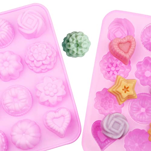 4 Pcs Flower Silicone Soap Molds-12 Cavities Soap Molds For Soap Making,Silicone Molds For Soap Bath Bombs Shower Steamer Lotion Bars Chocolate Candy #TOP2
