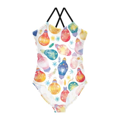 KLL Colorful Christmas Light Bulbs Toddler Girls 1-Piece Bathing Suit Beach Swimming Suits with Adjustable Straps UPF 50+